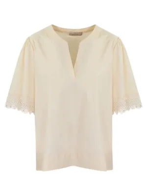 Blusa in Popeline di Cotone con Ricamo