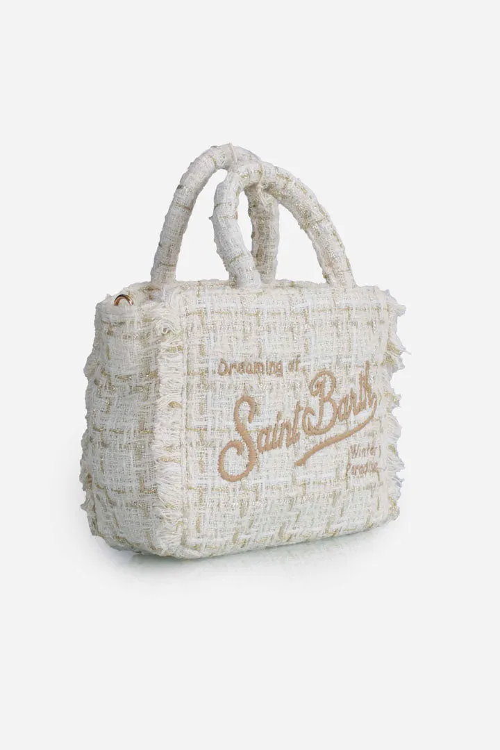 Borsa a mano Mini Vanity in lana con motivo tweed cream