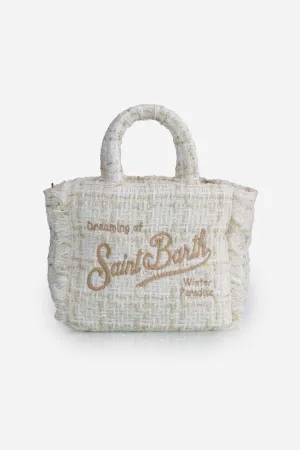 Borsa a mano Mini Vanity in lana con motivo tweed cream