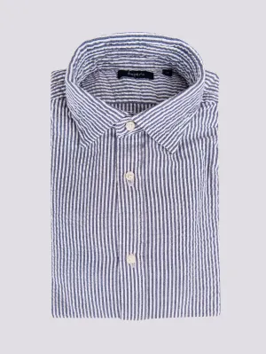 CAMICIA IN COTONE SEERSUCKER BLU E BIANCO