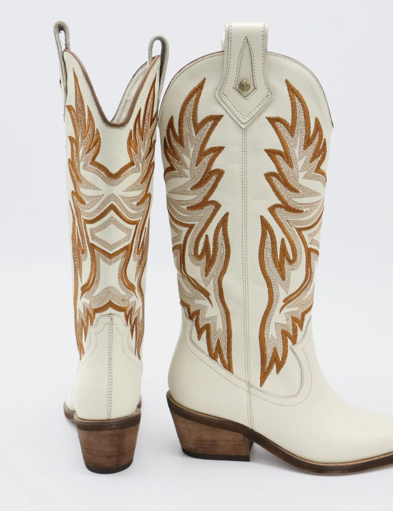 Dramen western cowboy boots in off white leather womens shoes