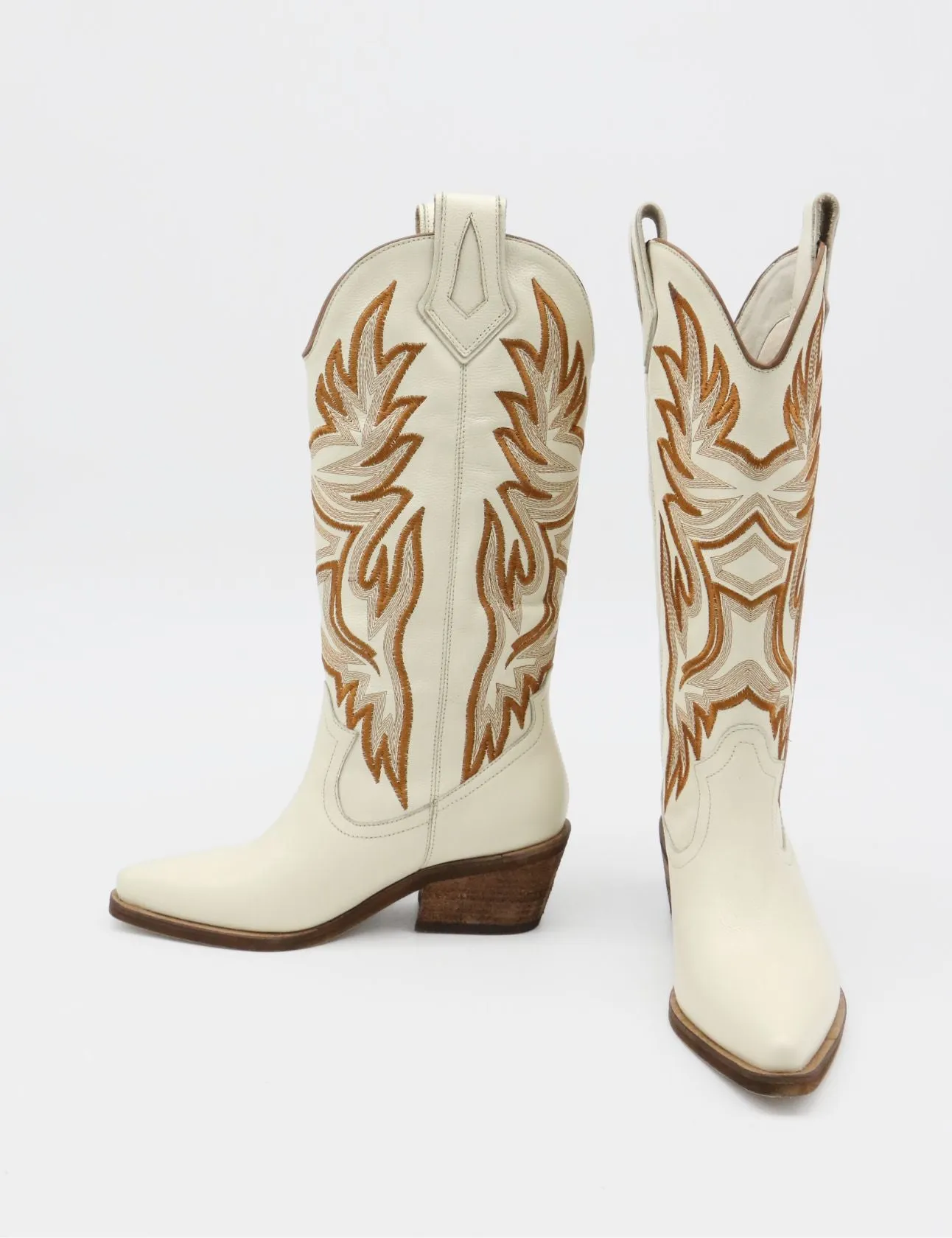 Dramen western cowboy boots in off white leather womens shoes