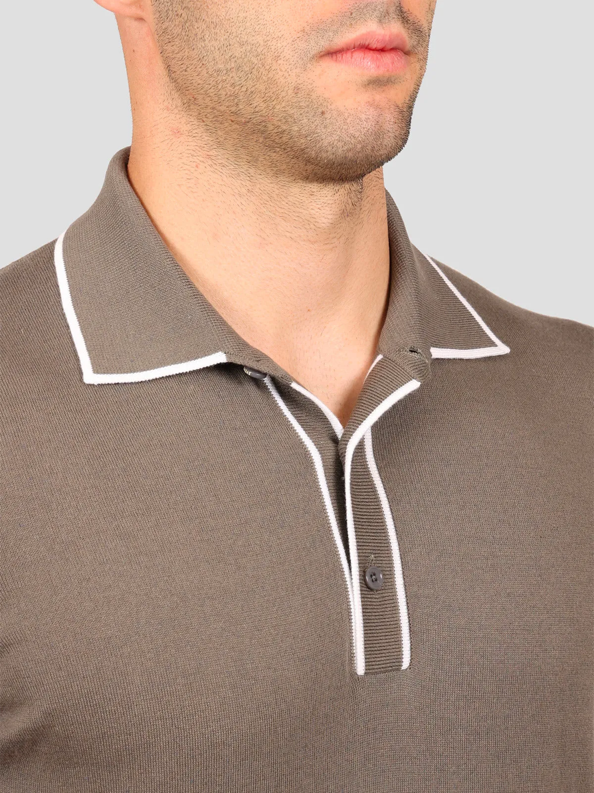 Maglia Polo 80% Cotone - 20% Seta Grigia e Bianca