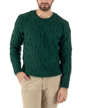 Maglioncino Uomo Girocollo Maglia Inglese Maglione Trecce Rombi Verde GIOSAL-M2787A