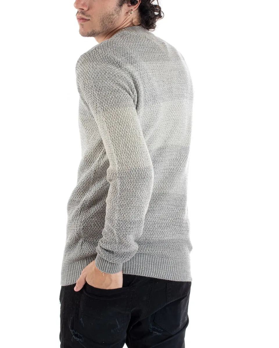 Maglioncino Uomo Maglia Girocollo Rigato Melangiato Grigio Casual GIOSAL-M1656A