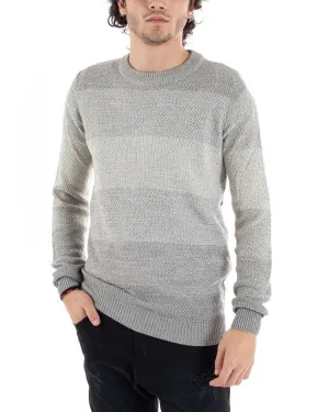 Maglioncino Uomo Maglia Girocollo Rigato Melangiato Grigio Casual GIOSAL-M1656A