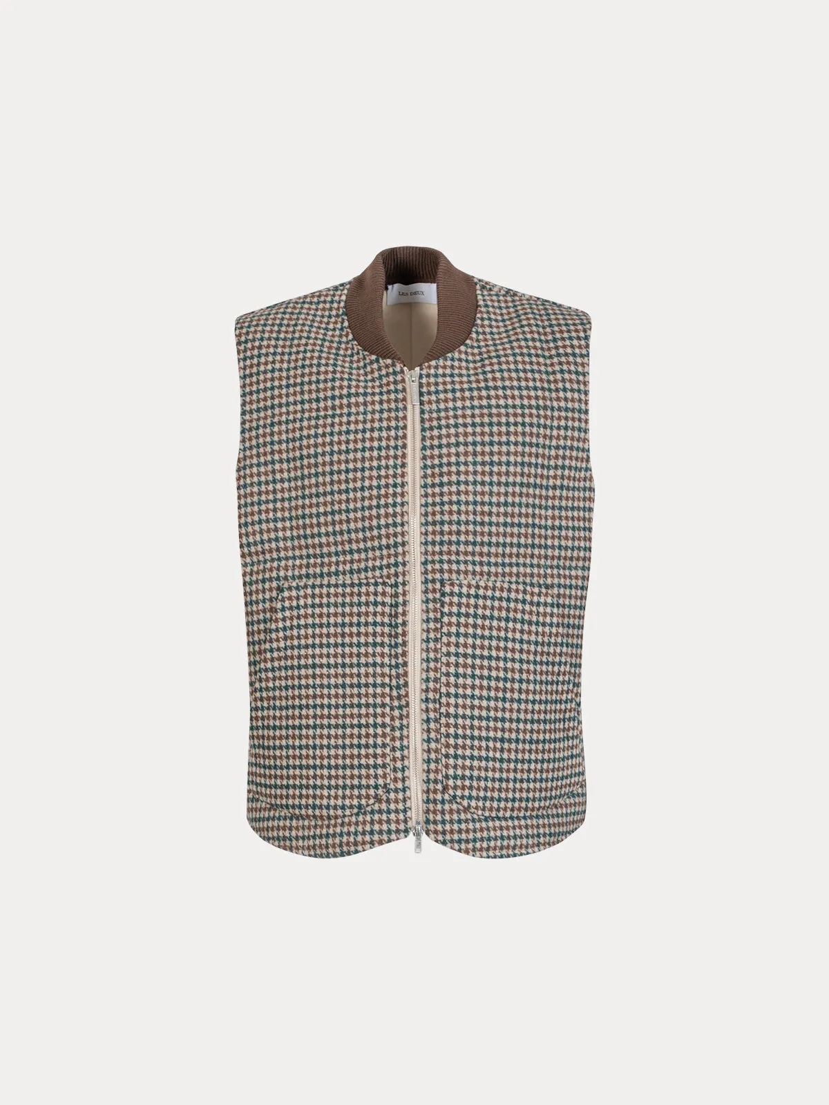 MICHAEL HOUNDSTOOTH VEST DARK SAND/PINE GREEN