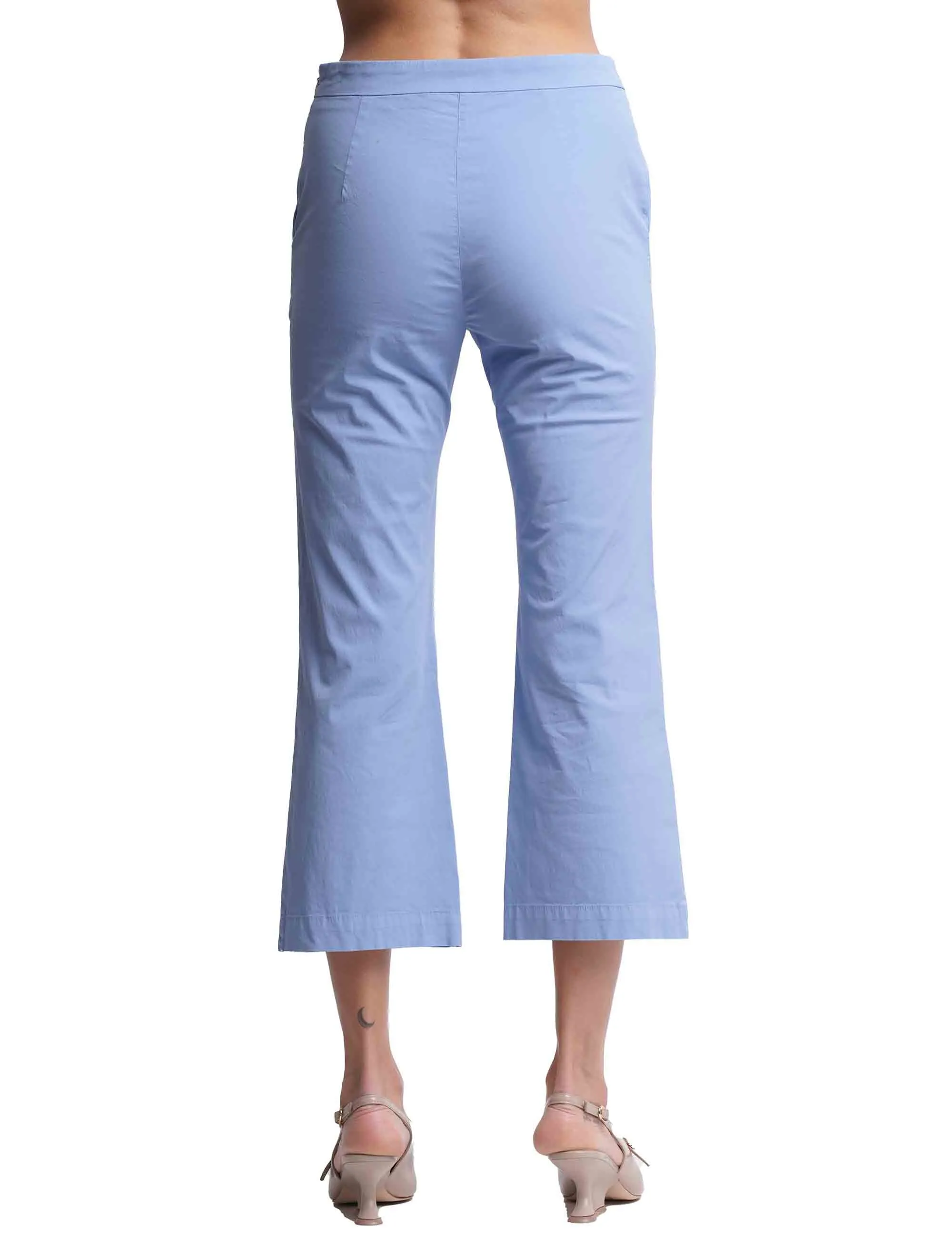 Pantaloni donna Popeline Stretch in cotone azzurro