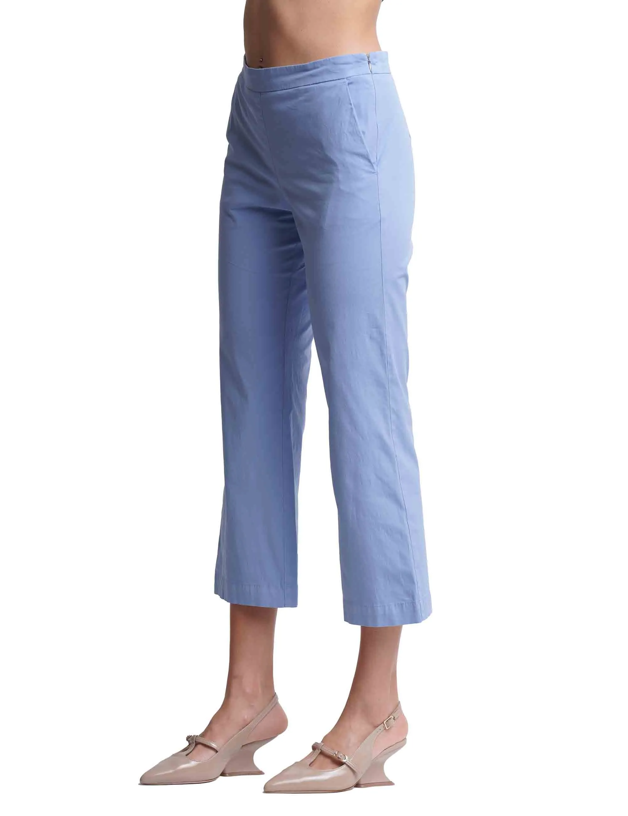 Pantaloni donna Popeline Stretch in cotone azzurro