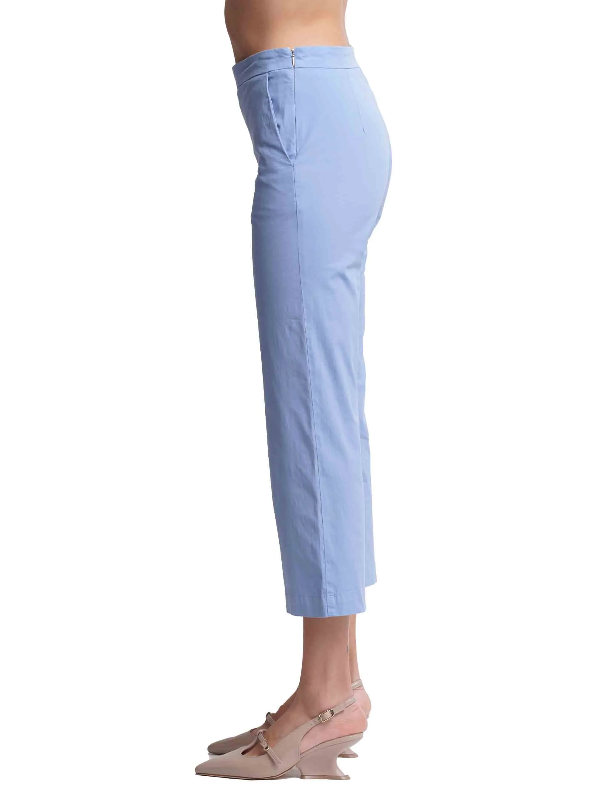 Pantaloni donna Popeline Stretch in cotone azzurro