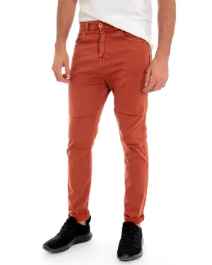 Pantaloni Uomo Cinque Tasche Mattone Tinta Unita Regular Fit Cotone GIOSAL-P5077A